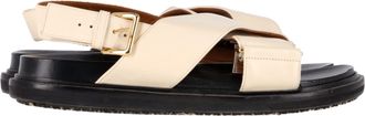 Marni Fussbett Flat Sandals in Cream Calf Leather