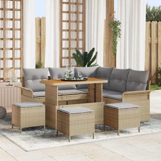 vidaXL Vidaxl - Conjunto De Sof&aacute; De Jard&iacute;n 9 Pcs Beige Rat&aacute;n Sint&eacute;tico