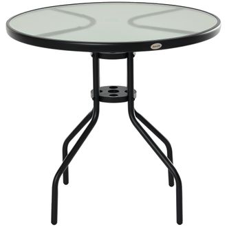 OUTSUNNY Mesa Redonda De Jard&iacute;n Tipo Bistr&oacute;, Dimensiones: &Oslash; 80 X H 72 Cm. Espacio Para Instalar Una Sombrilla. Acero Con Recubrimiento De Polvo Epoxi Negro. Ta