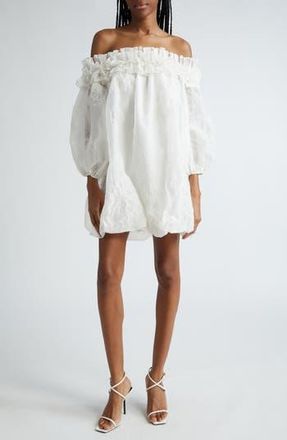 Cinq &agrave; Sept Nava Floral Embroidery Off the Shoulder Minidress in Ivory at Nordstrom Rack, Size 6
