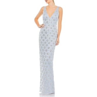 Mac Duggal Hand Embellished Sleeveless V Neck Column Gown in Powder Blue at Nordstrom, Size 16