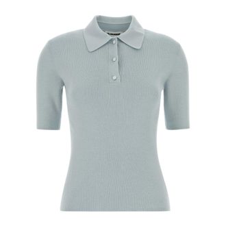 Jil Sander Polo Shirts, female, Blue, Size: XS Wool Polo Shirt
