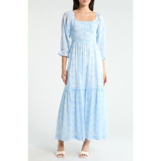 Sugarlips Aubry Smocked Ruffle Hem Maxi Dress in Blue/white at Nordstrom, Size X-Large