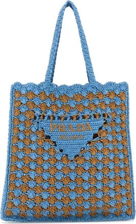 Prada Two-Tone Raffia Shopping Bag