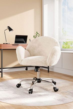 Living and Home Adjustable Height Plush Swivel Office Chair in White