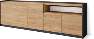 Skraut Home Skraut Home - Aparadores Para Sal&oacute;n, 260x37x80cm, 5 Puertas, Armario, Zapatero, Roble Y Negro