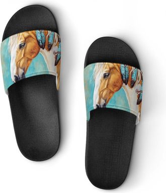 Generic Indian Horse Shower Shoes Slipper for Women Men Beach Slippers Quick Drying Non Slip Open-Toe Sandals