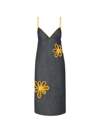 Fendi Blue Embellished V Neck Midi Dress