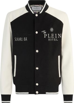 Philipp Plein Wool & Leather Varsity Bomber Jacket Dragons