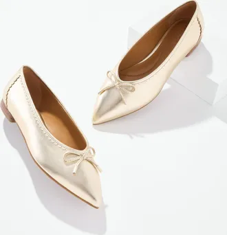 Talbots Payton Metallic Nappa Pointed Toe Ballet Flats - Gold - 10 1/2 M Talbots