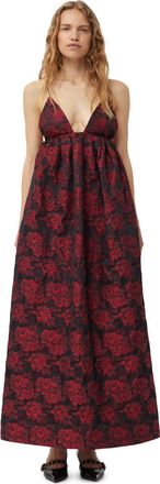 Ganni Botanical Jacquard Long Strap Dress - Size 42 High Risk Red