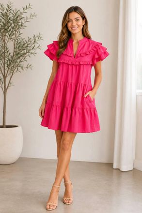 Entro Ruffle Tiered Babydoll Dress In Magenta