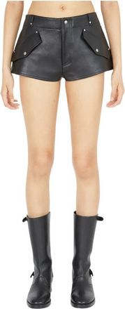 Durazzi Milano Leren Mini Shorts - Dames - Bermuda - Zwart - S - Katoen - Korte Broeken
