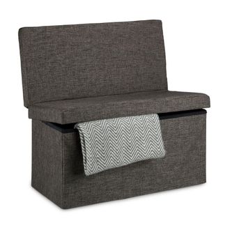 Relaxdays Relaxdays Panca Pieghevole Con Schienale, Sgabello, Con Coperchio E Contenitore, In Lino, Hxlxp: 73x76x38 Cm Marrone