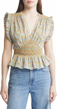 Loretta Caponi Pastel Poppy Daisy Top And Skirt Set In Yellow