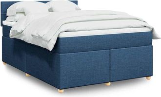 vidaXL Cama Box Spring Con Colch&oacute;n Tela Azul 140x190 Cm Vidaxl