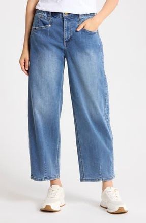 Democracy High Waist Crop Barrel Leg Jeans in Mid Blue Artisinal at Nordstrom Rack, Size 16P
