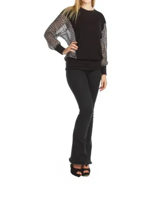 Papillon Knit Sweatshirt With Georgette Sleeve Detail In Black