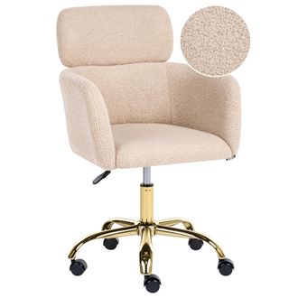 Beliani Silla De Escritorio Oficina Giratoria Moderna Altura Regulable De Boucl&eacute; Beige Claro Alena