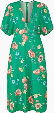 Yumi Womens Navy Floral V-Neck Midi Wrap Dress - Green - Size: 10