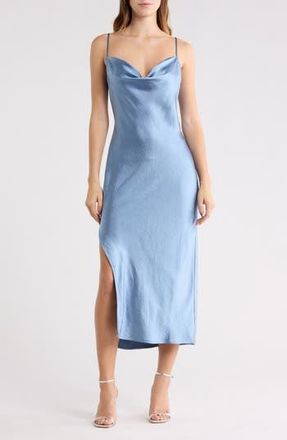 Open Edit Cowl Neck Satin Slipdress in Blue Rhythm at Nordstrom Rack, Size X-Small
