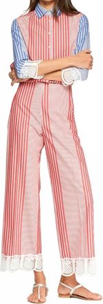 Vilagallo Lace At The Hem Striped Trousers In Red