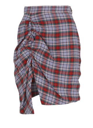 Vivienne Westwood Lilac Mini Side Panther Tartan Wool Mini Skirt