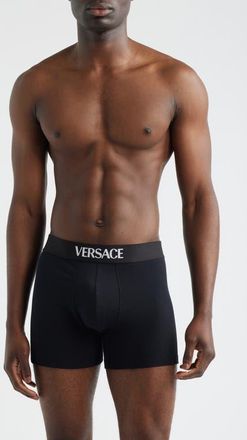 Versace Assorted 2-Pack Essential Logo Stretch Cotton Trunks in White Black at Nordstrom, Size 4