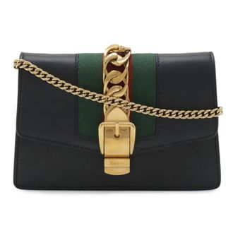 Gucci Black Green Red Color Leather Clutch Bag Pochette (Pre-Owned)