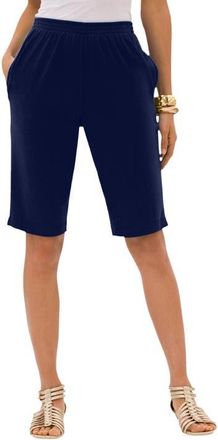Roaman's Plus Size Soft Knit Pull On Bermuda Short in Navy at Nordstrom, Size Medium