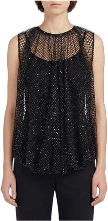Sportmax Sequin Embellished Mesh Top - Dames - Tops zonder mouwen - Zwart - M - Polyester - Tops