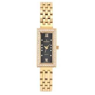 Peugeot 14K Gold-Plated Rectangular Stainless Steel Bracelet Watch- 35x20MM in Black at Nordstrom