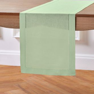 Solino Home Linen Table Runner for Dining Table, Holiday and Everyday Table Decor - Classic Hemstitch in Light Green at Nordstrom, Size Xx-Small