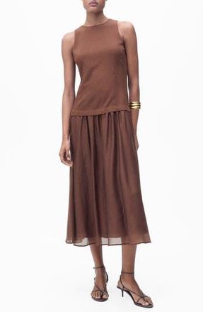 Mango Sleeveless Midi Dress in Brown at Nordstrom Rack, Size 4