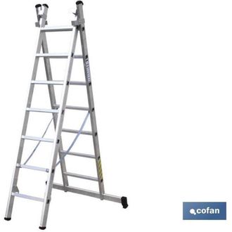 cofan Escalera Aluminio Doble 7 Pelda&ntilde;os 2,00 + 2,00 M, Escaleras De Aluminio En Dos Tramos Con En 131 Y Resistencia A 150 Kilos M&aacute;ximo. - Cofan