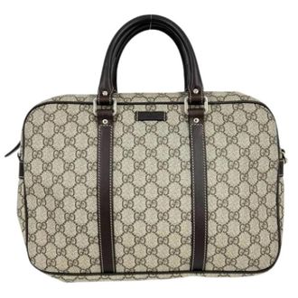 Gucci Vintage, unisex, Beige, ONE Size, Leer, Pre-owned Vintage Canvas Briefcase Handbag
