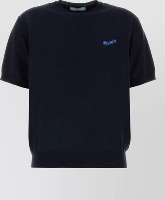 Prada silk ribbed crewneck short-sleeve knitted top