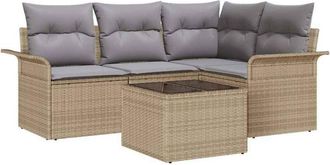 vidaXL Garden Sofa Set with Storage 5 pcs Beige Poly Rattan vidaXL