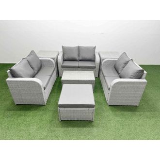 Fimous 8 Seater pe Wicker Rattan Furniture Sofa Sets with Rectangular Coffee Table 2 Seater Love Sofa 2 Stool Light Grey - Fimous