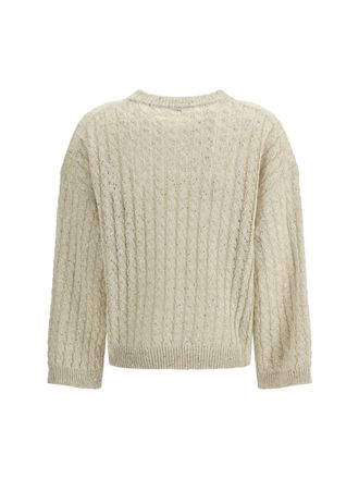 Brunello Cucinelli Womens Linen Sweater Dazzling Cable Beige