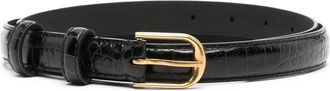 Nili Lotan Zwart Krokodillenleren Riem met Goudkleurige Gesp - Dames - Riemen - Zwart - 70 CM - Accessoires