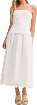 Mustard Seed Eyelet Scallop Hem Strapless Midi Dress In Snow White
