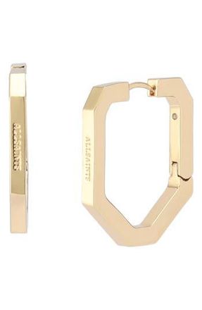 AllSaints Logo Large Octagonal Hoop Earrings in Gold at Nordstrom Rack
