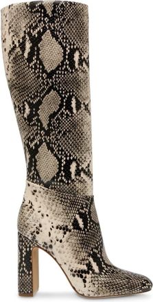 Steve Madden Womens Knee High Block Heel Boots with Zipper in Lt. Beige Snake - Black - Size UK 5