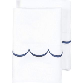 Melange Home Scalloped Edge Embroidered 600 Thread Count Pillowcases in White/Navy at Nordstrom Rack, Size Standard