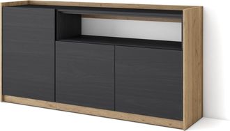 Skraut Home Skraut Home - Aparadores Para Sal&oacute;n, 156x37x80cm, 3 Puertas, Armario, Zapatero, Negro Y Roble