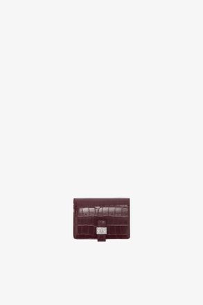 Ganni Burgundy Red Sue Slim Wallet With Flap in Croco