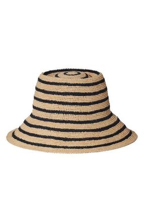 Janessa Leon&eacute; Harbor Straw Bucket Hat in Navy/Natural at Nordstrom, Size X-Large