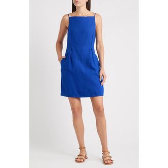 Madewell High Neck Sleeveless Linen Minidress in Bright Sapphire at Nordstrom Rack, Size 12
