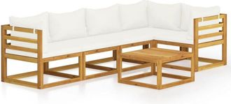 vidaXL Muebles De Jard&iacute;n 6 Pzas Cojines Crema Madera Maciza De Acacia Vidaxl